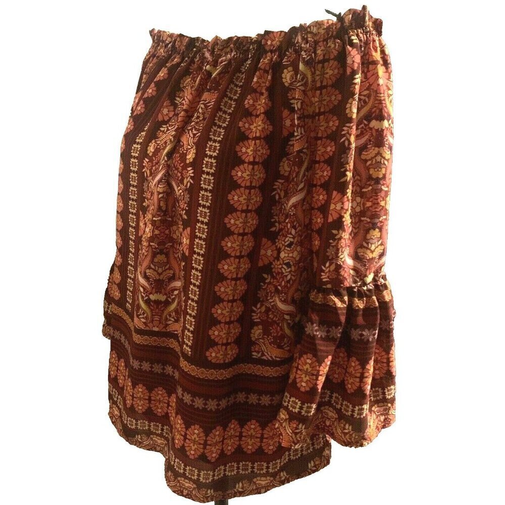 Tacera On Off Shoulder Boho Print Blouse Tunic Size M 3/4 Multicolor Bell Sleeve